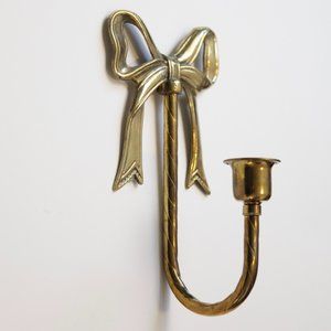 Vintage Brass Bow Wall Sconce Candlestick Holder, Ornate Home Decor